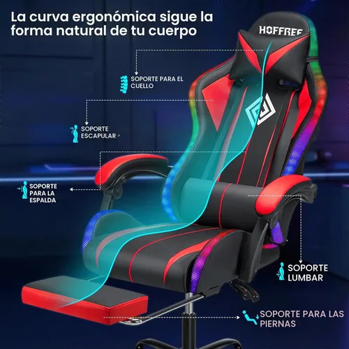 Vista 9 de HOFFREE LED Gaming Chair with Massage RGB Lights Computer Game Chair-Red Rojo + negro
