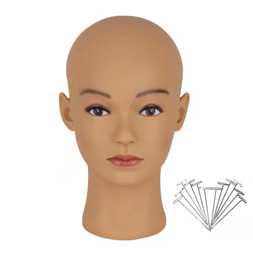 Vista 8 de HAIRWAY Cabeza de maniquí calva para mujer, cabeza de maniquí calva para hacer pelucas y exhibir cabeza de muñeca con pasadores en T gratis