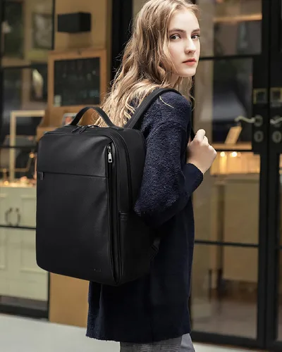Vista 2 de MASINTOR Mochila Bolso de Cuero PU de 15.6 pulgadas para Portátil para Mujeres, Mochila Casual Grande para Universidad, Bolsa de Viaje, Negro