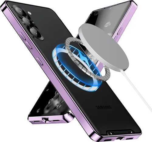 Vista 11 de Funda de metal para Galaxy S23 compatible con MagSafe Wireless Chager a prueba de golpes, bloqueo de seguridad de parachoques de metal esmerilado