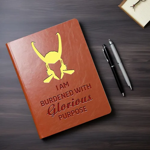 Vista 4 de JOHSBYD Loki Lover Gifts - Cuaderno de cuero con texto en inglés "I Am Burdened With Glorious Purpose Leather Notebook TV Show G-ift Cosplay Movie
