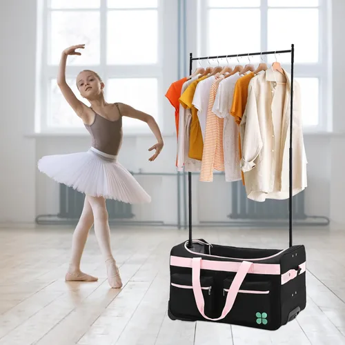 Vista 6 de Oeaear Bolsa de baile con perchero, bolsa de competición de baile con estante, bolsa de lona imprescindible para competencia de baile, bolsas