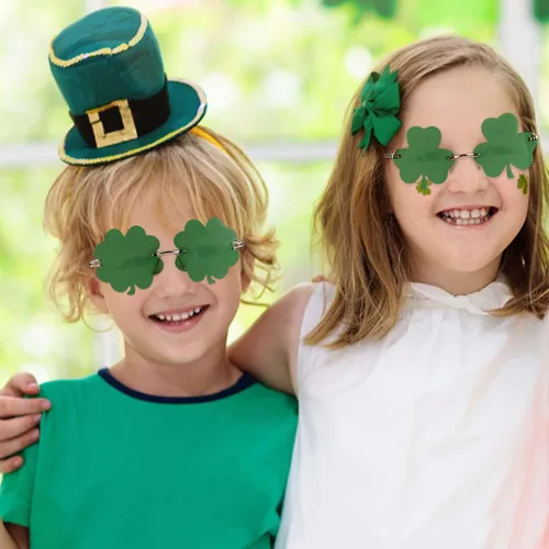 Vista 7 de 2 pares de lentes de sol del día de San Patricio, lentes de sol sin montura para niños y adultos, lentes de sol de trébol de cuatro hojas, lentes