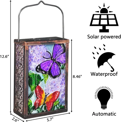 Vista 2 de Linterna solar colgante, decoración al aire libre, luces LED solares de mariposa, lámpara de mesa para patio al aire libre jardín
