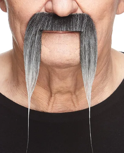 Vista 9 de Mustaches Self-Adhesive Fake Mustache, Synthetic Fur Costume Accessory Set Arqueólogo gris con blanco