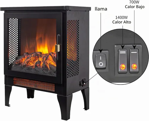 Vista 4 de Calentador eléctrico independiente de chimenea de 17 pulgadas con efecto de llama 3D (negro, 17 pulgadas)