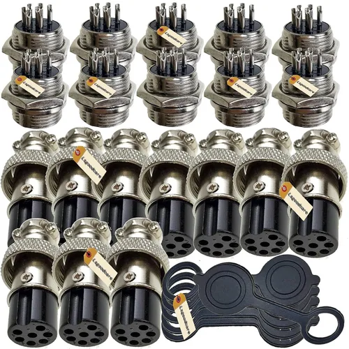 Vista 8 de Lsgoodcare Kit de surtido de 48 piezas, conector de cable de aviación macho hembra de 6 pines, 7 pines, 8 pines, 9 pines, 10 pines, rosca de 16 mm