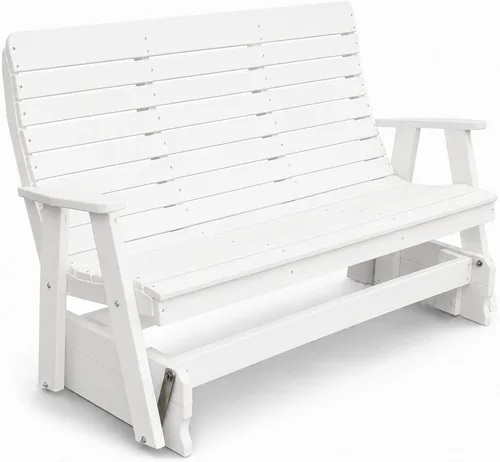 Vista 45 de Amish Made Antique Mahogany 4 ft Outdoor Glider Bench, HDPE Made in USA Fairfax Collection HDPE Poly Lumber Outdoor Glider Bench, All-Weather