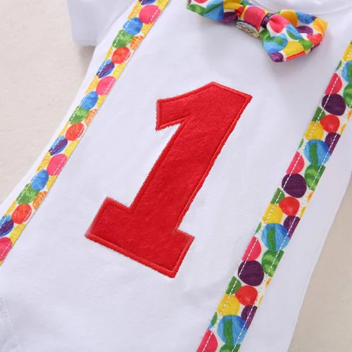 Vista 40 de IDOPIP Traje formal para bebé niño para el primer cumpleaños de Cake Smash con corbatín y tirantes y pantalones cortos para sesión de fotos