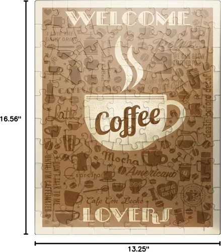 Vista 7 de MyPuzzle Coffee Pattern Print, póster vintage, rompecabezas de 100 piezas prémium para adultos