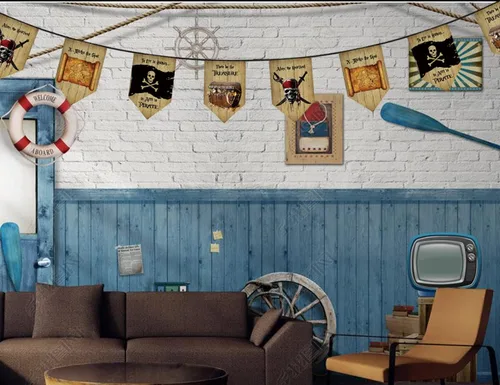 Vista 3 de Jolly Roger - Cartel de pirata, banderines de tela, decoraciones para interiores y exteriores, cartel de fiesta temática pirata
