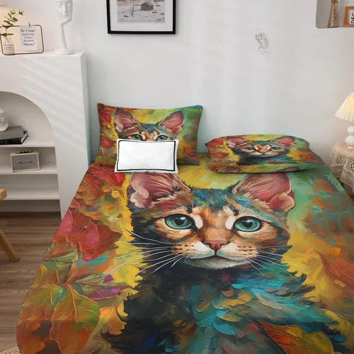 Vista 2 de NOGAWA Juego de sábanas de tamaño individual para gatos, sábanas y fundas de almohada estampadas, 3 piezas, sábana bajera ajustable de microfibra