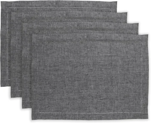 Vista 15 de Solino Home Juego de 4 manteles individuales de tela de lino 100 % puro con vainica, color borgoña cambray, 14 x 19 pulgadas, manteles individuales
