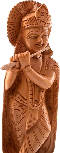 Vista 3 de Estatua india de madera, ídolo, murti, para decoración de escritorio del templo del hogar, Pooja, regalo (Krishna, 6 pulgadas)
