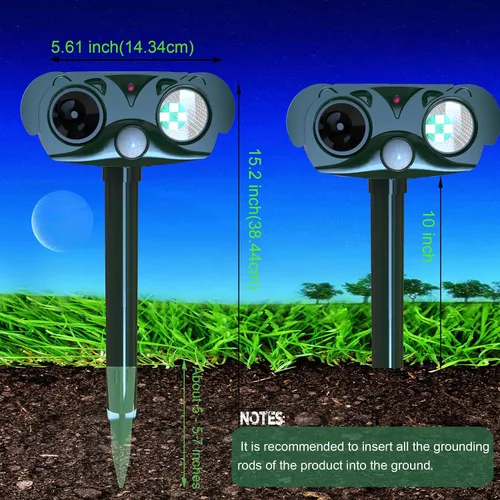 Vista 6 de Repelente ultrasónico para gatos para exteriores, repelente de mapache para gatos, disuasorio ultrasónico, protección de 360° para tu hogar, jardín