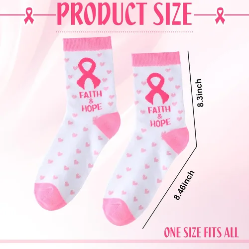 Vista 2 de Hercicy Breast Cancer Awareness Socks Bulk Soft Pink Ribbon Breast Cancer Gifts for Women Sport Football Cheer Accessories