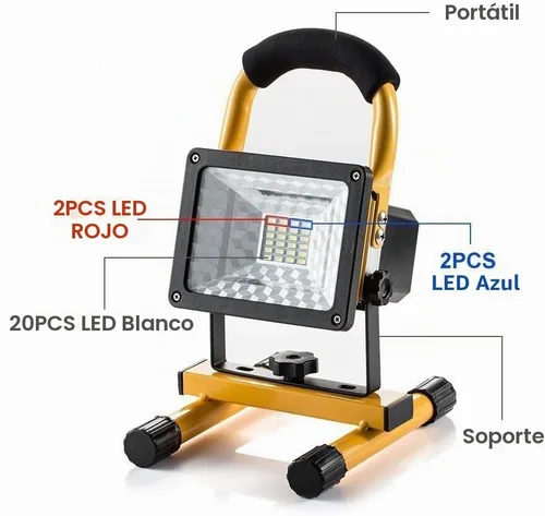 Vista 6 de Luz de trabajo LED de 15 W con soporte, luces de inundación portátiles recargables de 4000 lm, interruptor de brillo ajustable, IP65 impermeable