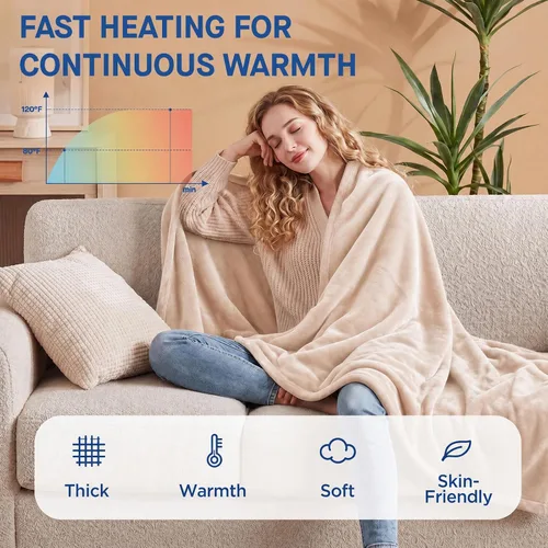 Vista 3 de Sealy - Manta eléctrica térmica tamaño 50"x60", manta eléctrica de franela doble suave con 6 niveles de calor y apagado automático de 2-10 horas