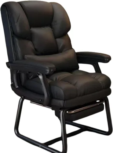 Vista 12 de Silla de oficina de piel sintética suave gruesa con almohada lumbar de espuma viscoelástica y reposapiés oculto. Puedes acostarte con un clic