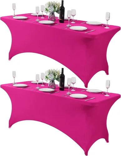 Vista 143 de Mantel de elastano para mesa de 6, 4 o 8 pies, universal, ajustable, para fiestas, banquetes, bodas y eventos, color verde manzana
