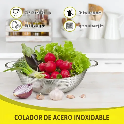 Vista 2 de P&P CHEF Colador de acero inoxidable, 2 coladores de metal, 1 + 3 cuartos