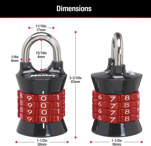 Vista 6 de Master Lock Candado de combinación de palabras, establezca su propia combinación para casilleros de gimnasio y escuela, candado de combinación