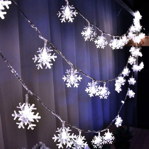 Vista 5 de 19 pies / 40LED Cadena de Luces de Copo de Nieve, Cadena de Luces Decorativas para Exteriores e Interiores, Impermeable, Decoración de la Casa