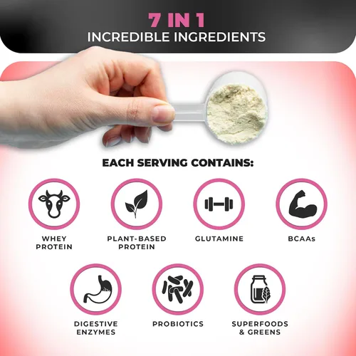 Vista 3 de Nutrology TRIPACT Proteína en polvo – Batido de reemplazo de comidas 7 en 1 con proteína de suero en polvo alimentado con hierba, guisante, arroz