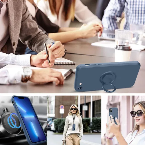 Vista 7 de Funda para iPhone 14 Pro Max, con soporte de anillo giratorio de 360° y correa de silicona líquida, delgada, antiarañazos, a prueba de golpes, funda