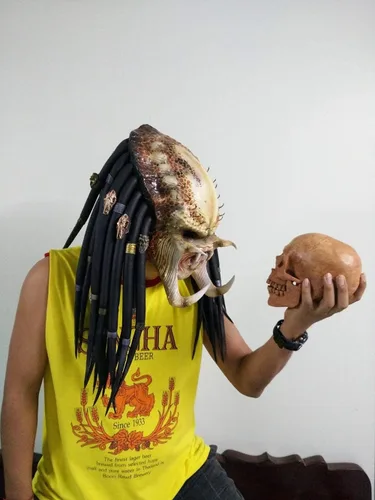 Vista 6 de Máscara clásica de látex de depredador, talla única para cosplay y fiesta de Halloween (máscara clásica de depredador)