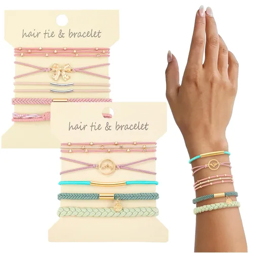 Vista 10 de DIYDEC 10 Ligas para el Cabello Pulsera para Mujeres 5 Estilos Suaves Trenzadas Boho Bandas para el Cabello Elásticas Sin Daño Ligas para el Cabello
