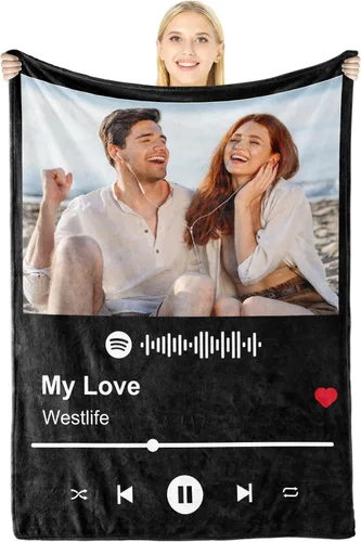 Vista 9 de Manta personalizada con imagen, regalos personalizados para novio, novia, regalos conmemorativos de aniversario para él, su pareja, regalos