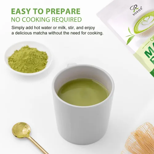 Vista 8 de Soeos Polvo de Matcha Orgánico, Polvo de Té Verde Matcha, 2 oz (57g), Matcha Japonés Rico en Antioxidantes para Lattes, Batidos y Hornear, Bolsas