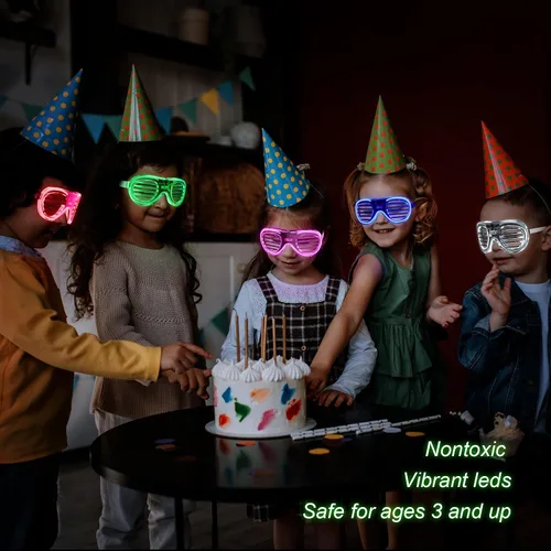 Vista 7 de Gafas LED de neón que brillan en la oscuridad, suministros de fiesta para niños y adultos, paquete de 152430