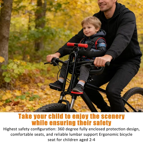 Vista 6 de Brobear Asiento delantero de bicicleta para niños, silla de bicicleta para niños, asiento para niños que acompaña el crecimiento de los niños