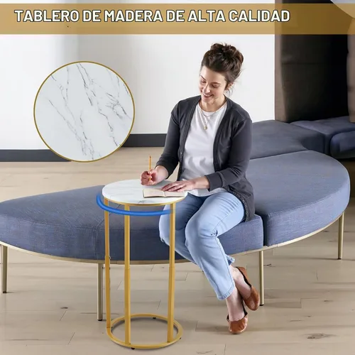 Vista 3 de Serteaw Mesa auxiliar en forma de C, mesa auxiliar resistente para sofá, mesita de noche, espacio pequeño, bandeja para TV, soporte para tocadiscos