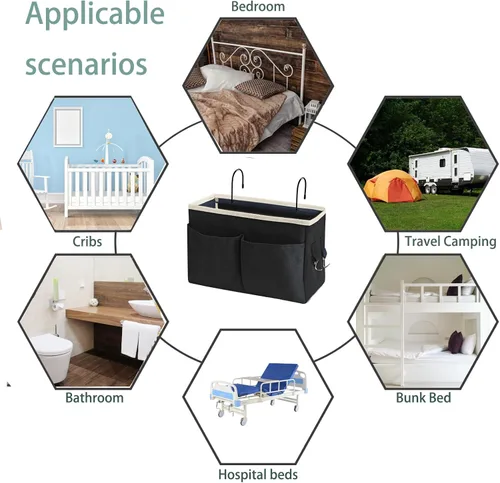 Vista 4 de Organizador de Mesita de Noche/Bolsa de Almacenamiento Colgante de Mesita de Noche Organizador Multifuncional para Literas Camas de Hospital Rieles