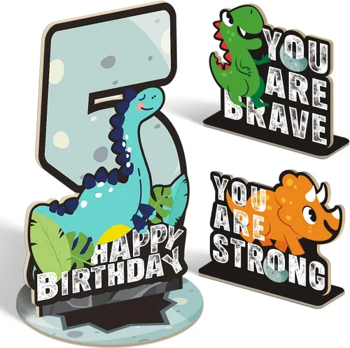 Vista 49 de Juego de 3 piezas de dinosaurios con signo de número de 2º cumpleaños, decoración de mesa de dinosaurios para niños y niños de 2º cumpleaños