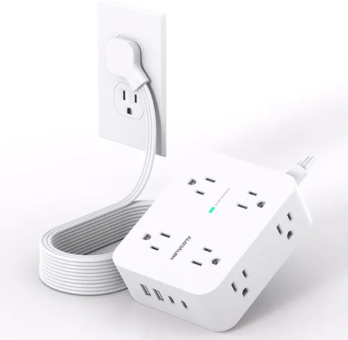 Vista 8 de Tiras de enchufes con protección contra sobretensiones - HANYCONY 8 salidas amplias con 4 puertos USB (2 USB C), extensor de enchufe de 3 lados