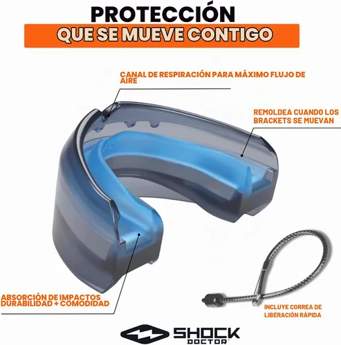Vista 3 de Shock Doctor Braces Protector Bucal de Fútbol Americano, Dientes Superiores e Inferiores. Convertible, Ultra Doble Protección, Protector Bucal Negro