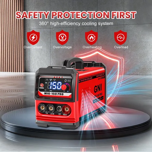 Vista 7 de Mini soldador portátil de GNI Multiproceso, MIG/TIG/Stick 3 en 1 soldadora IGBT Inverter Beginner-Friendly MIG Welder Machine with Auto-Darkening