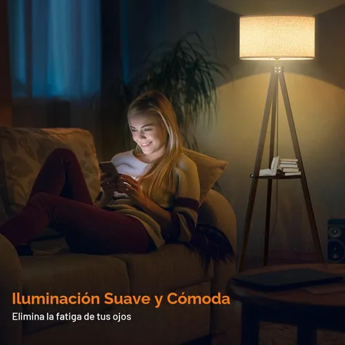 Vista 4 de LEPOWER Lámpara de pie con trípode, lámpara de pie de madera de mediados de siglo, lámpara de pie con diseño moderno y estante para sala de estar