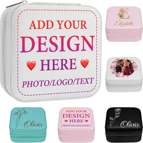 Vista 16 de Joyero personalizado para regalos de dama de honor, flor de nacimiento, inicial, joyería de viaje personalizada para mujeres, organizador de joyas