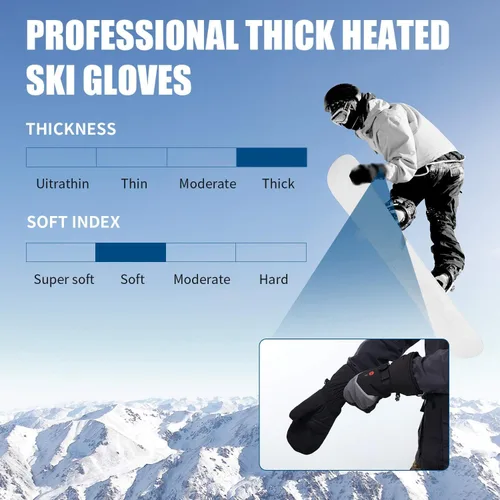 Vista 6 de Guantes térmicos para hombres, mujeres y niños, guantes de esquí con batería recargable eléctrica para patinaje de invierno, nieve, camping