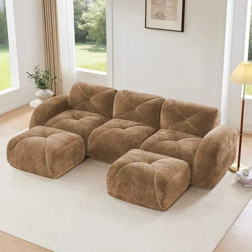 Vista 44 de Sofás modulares modulares de 110.6 pulgadas para sala de estar, sofá moderno de terciopelo sin hueso, no requiere montaje, cómodo sofá sin hueso