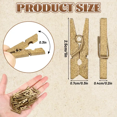 Vista 2 de CCINEE 150 pinzas de madera natural dorada de 1 pulgada, pines de ropa pequeños, clips de madera con textura natural para proyectos de bricolaje