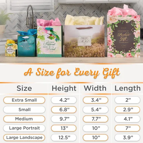 Vista 6 de Christian Art Gifts Bolsa de Regalo Retrato con Etiqueta y Juego de Papel de Seda para Mujeres: Quédate Quieta y Conoce - Salmo 46:10 Versículo
