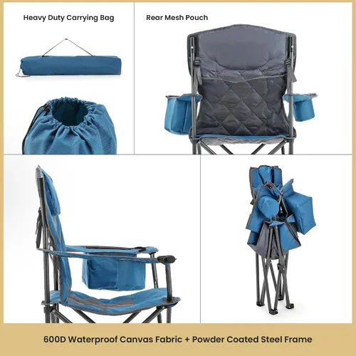 Vista 6 de ARROWHEAD OUTDOOR Paquete de 2 sillas plegables portátiles para acampar con enfriador de 6 latas, portavasos y soportes para copas de vino, bolsa