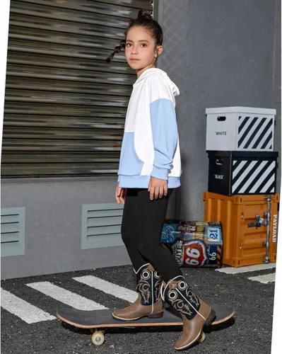 Vista 4 de Jxstar Sudadera de manga larga con capucha y cremallera para niñas, camisa suelta con bolsillo