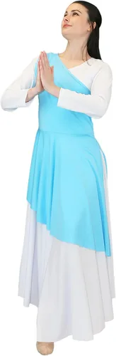 Vista 4 de Danzcue - Túnica de baile de alabanza asimétrica para mujer, (el vestido blanco no está incluido)